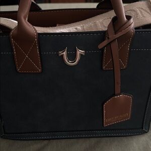 True Religion Black and Brown Leather Satchel